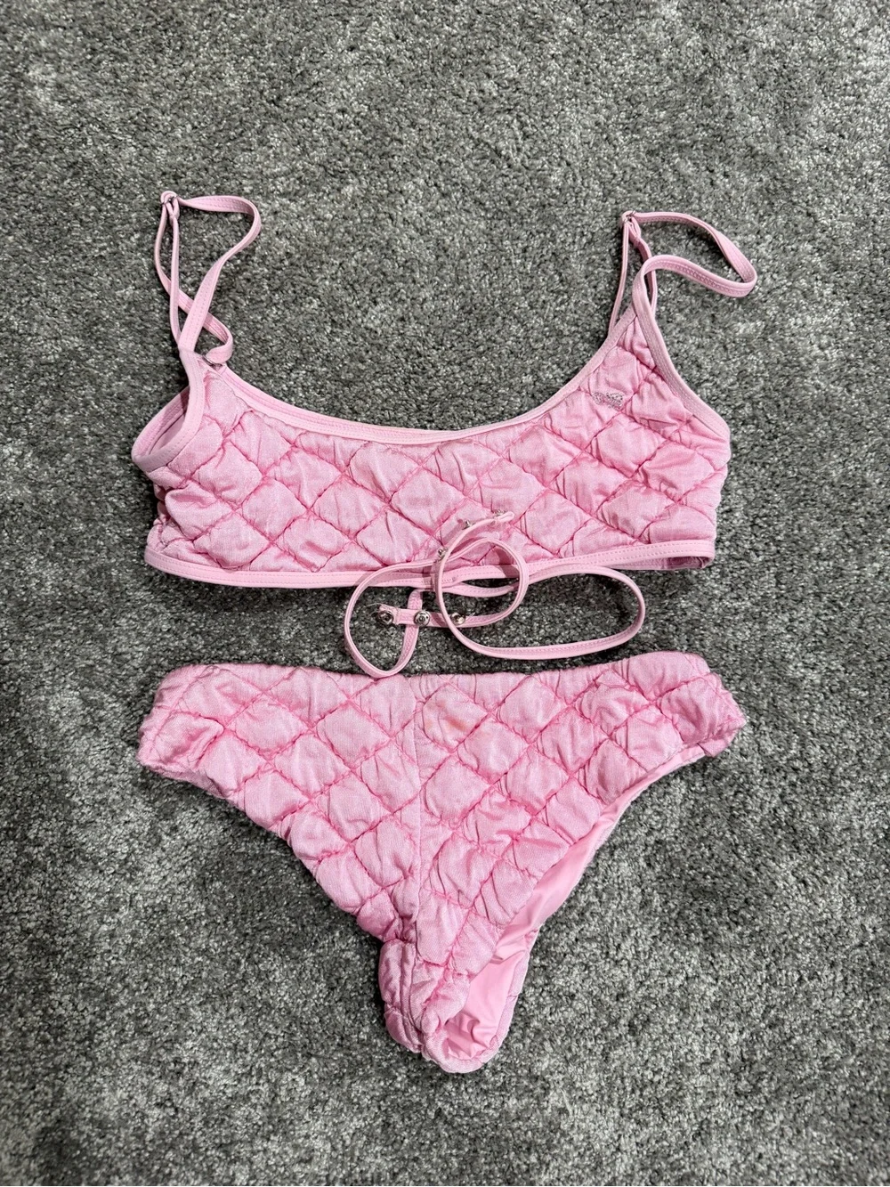 Frankie's Bikinis Pink Quilted Scoop Bikini Set